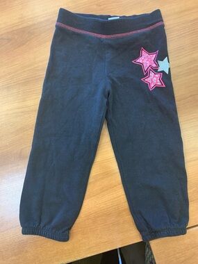 healthtex Black Jogger Pants with Pink & Silver Star Appliqués